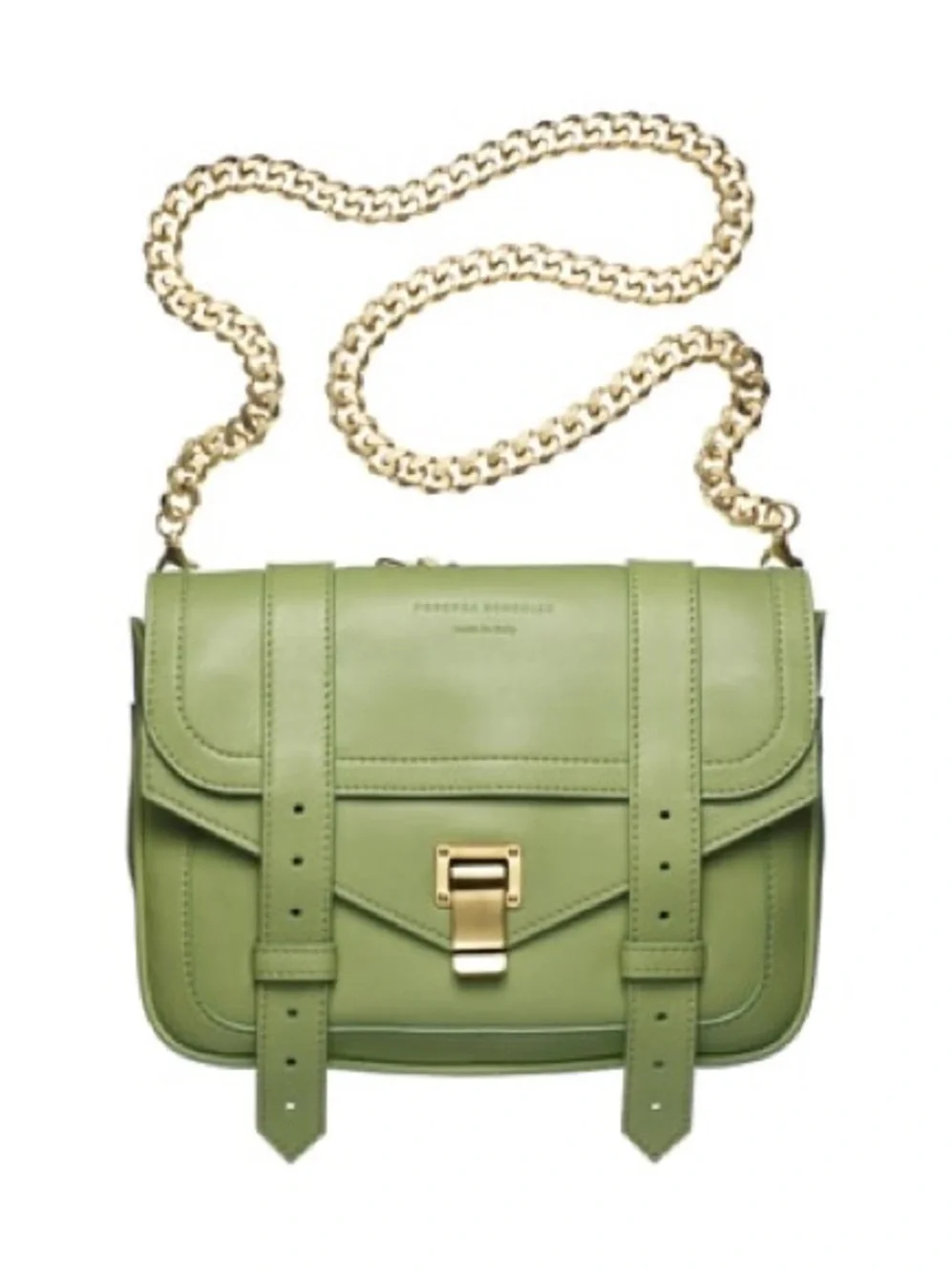 Proenza Schouler Double Bag PS1 Green Leather Crossbody with Gold Chain Strap